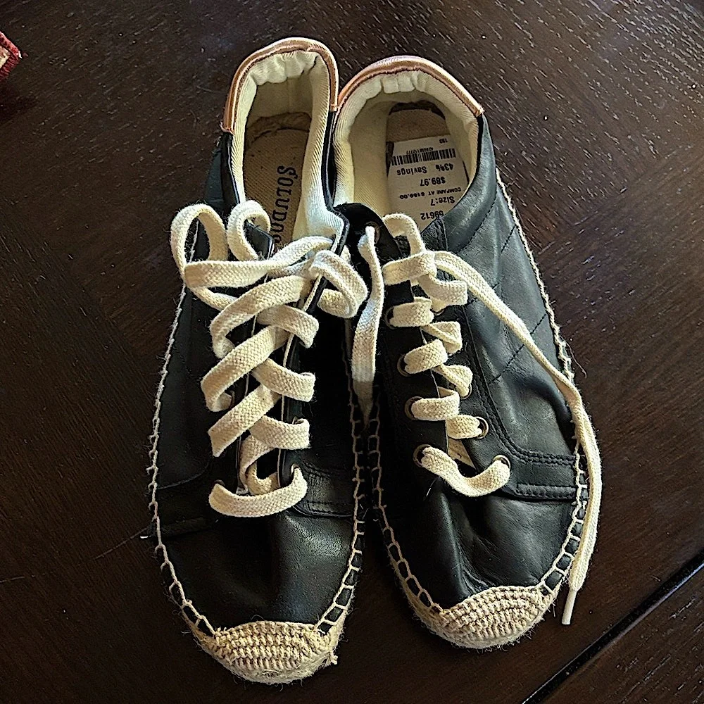 Soludos Leather Espadrille Sneakers Black Size 7 NWT